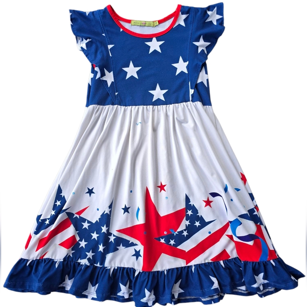 Millie Loves Lily Blue and White Star Pattern Patriotic Dress Size 10